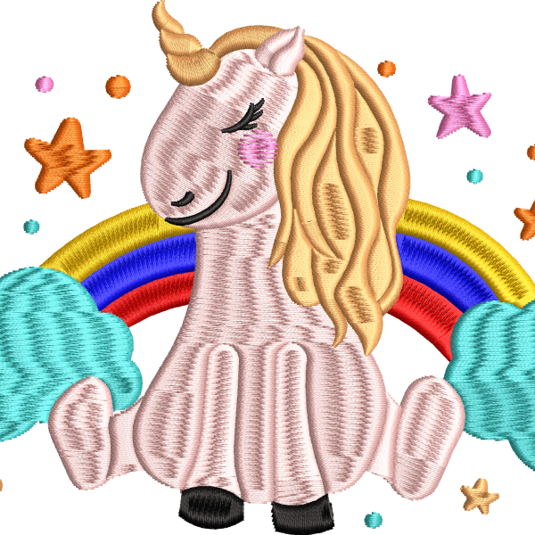 Gökkuşağı altında unicorn tek boynuzlu at nakış tasarımı 32f