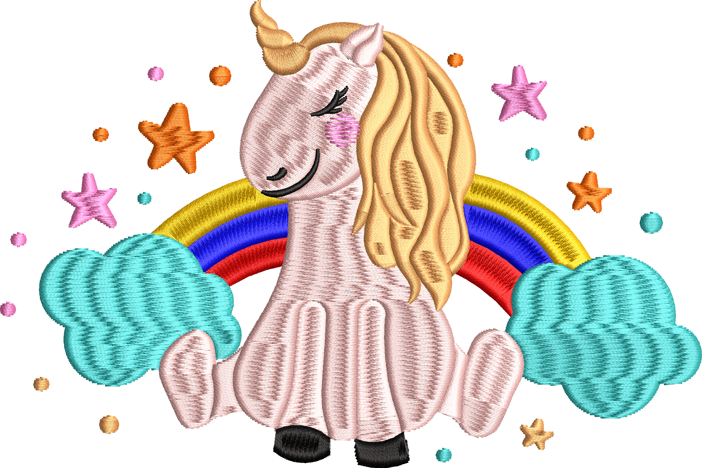Gökkuşağı altında unicorn tek boynuzlu at nakış tasarımı 32f