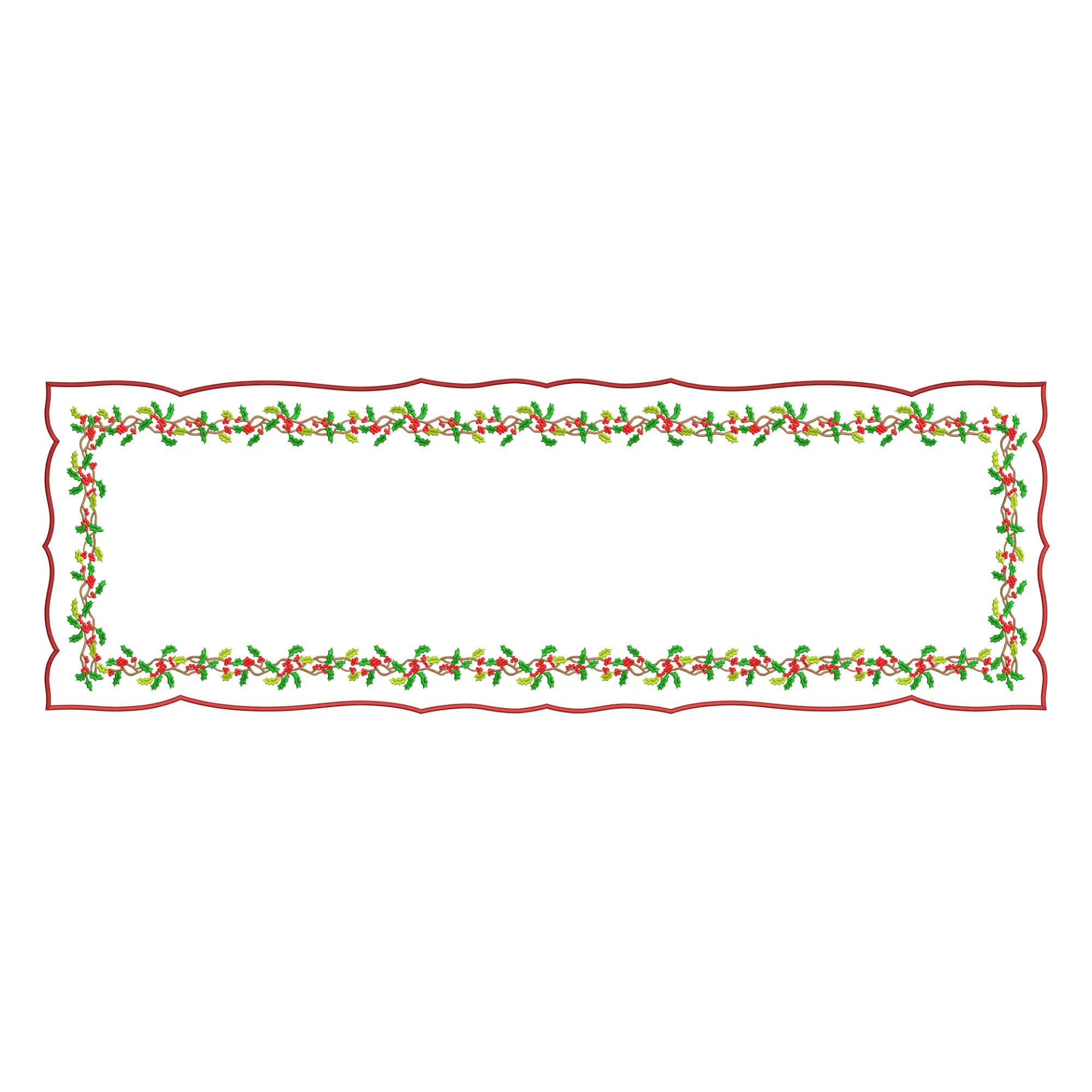 Yılbaşı - Holly Yapraklı Çerçeve Runner Nakış Tasarımı 17f- Makine nakışı için indirilebilir dijital dosya formatları: DST, PES, JEF, VP3, EXP, XXX.