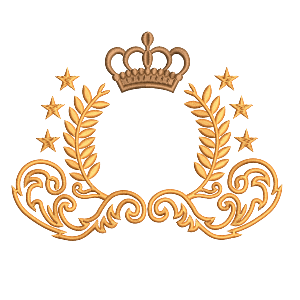 Diseño de bordado con tema de corona y corona estrellada - BASAK14F