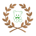Diseño de bordado de osito en corona de laurel y patrón decorativo - BASAK2F