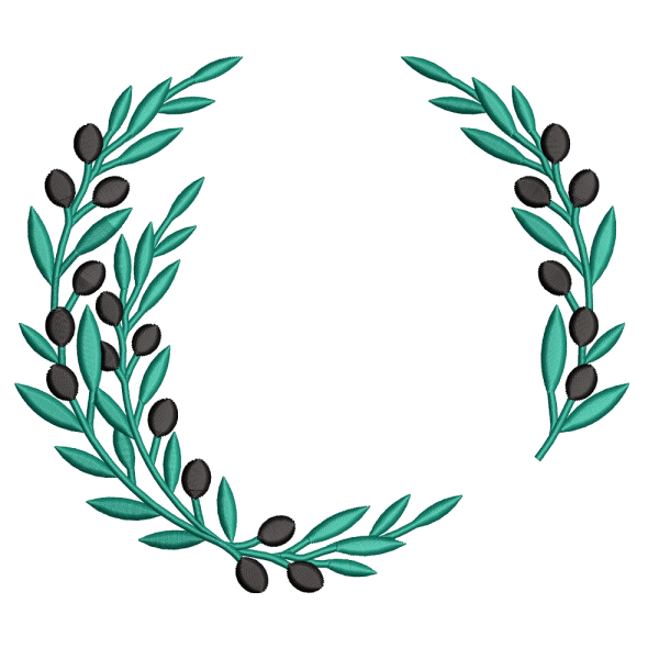 Olive branch wreath embroidery design and symmetrical greenery stitch art - CELENK95F