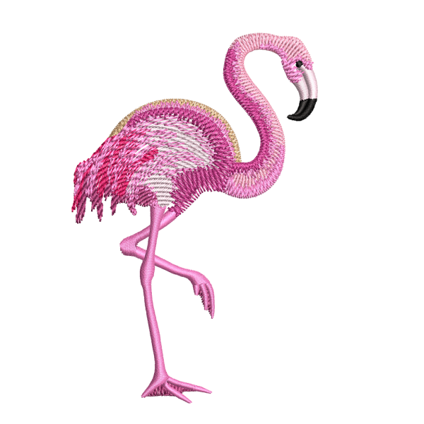 Motif broderie flamant rose sur une patte avec plumage rose – FLAMINGO4F