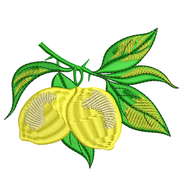 Motif de Broderie Machine avec Citron Double et Feuilles - Thème de Cuisine Colorée - LIMON1F