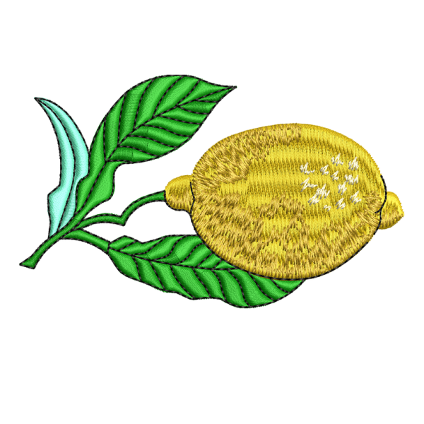 Yapraklı tek limon motifli canlı ve klasik mutfak temalı makine nakış tasarımı - LIMON4F