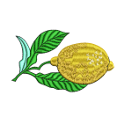 Maschinenstickerei-Design mit einzelner Zitrone und Blättern – lebendiges und klassisches Küchenthema – LIMON4F